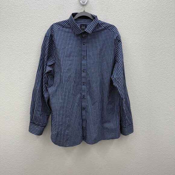 Jos A Bank Traveler Tech Tailored Fit Blue White Plaid Button Up Shirt Mens XL - Picture 1 of 6
